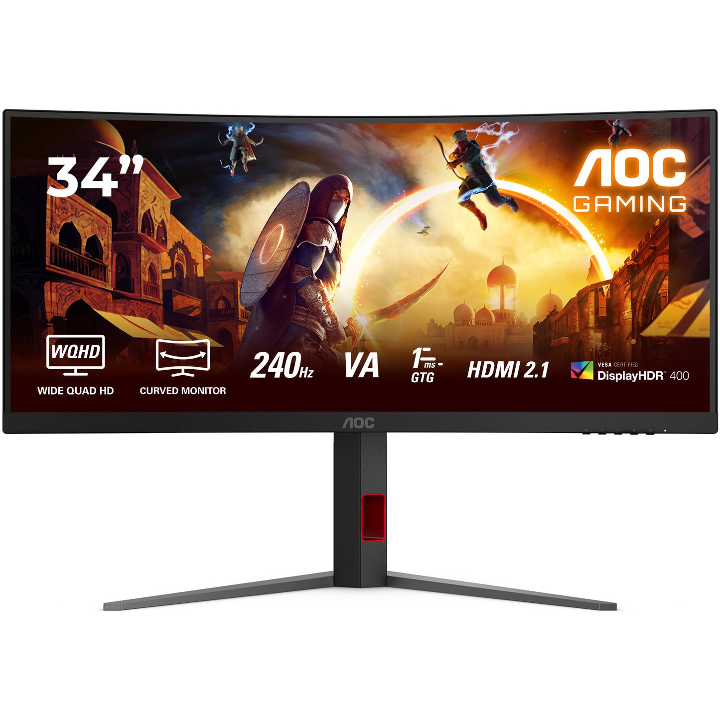 86,4cm/34" (3440x1440) AOC CU34G4Z 21:9 WQHD Fast VA 1ms 240Hz HDMI DisplayPort USB VESA HDR Curved Black