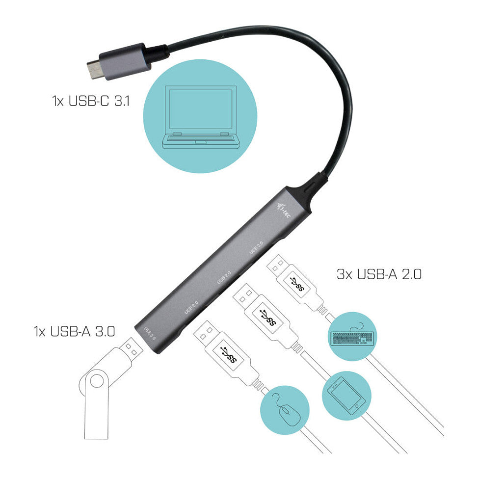 D I-TEC USB-C METAL HUB 1X USB 3.0 + 3X