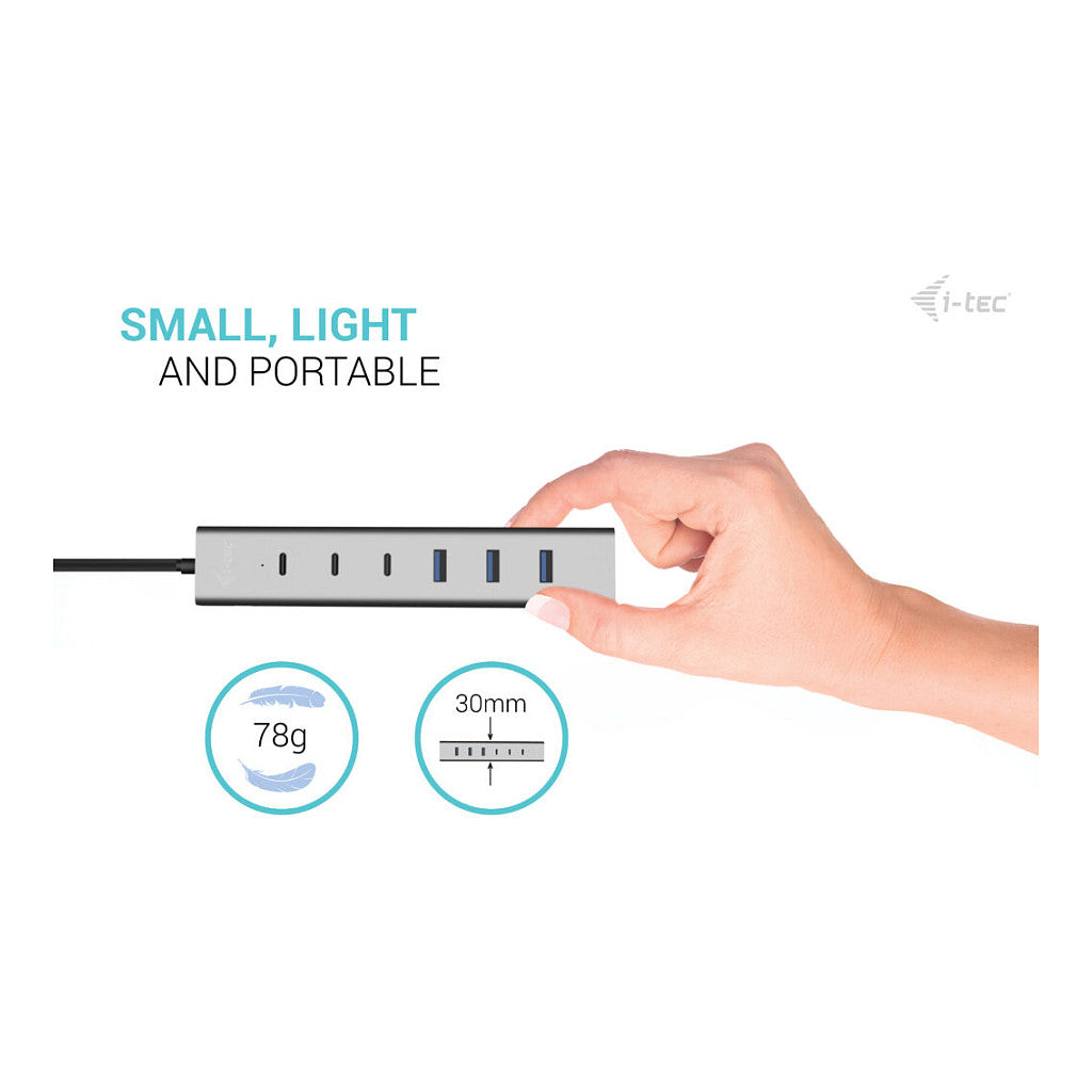 D I-TEC USB-C/USB-A Charging Metal HUB 7 Port 3x USB-C 3.2 Gen. 1 4x USB-A 3.2 Gen. 1