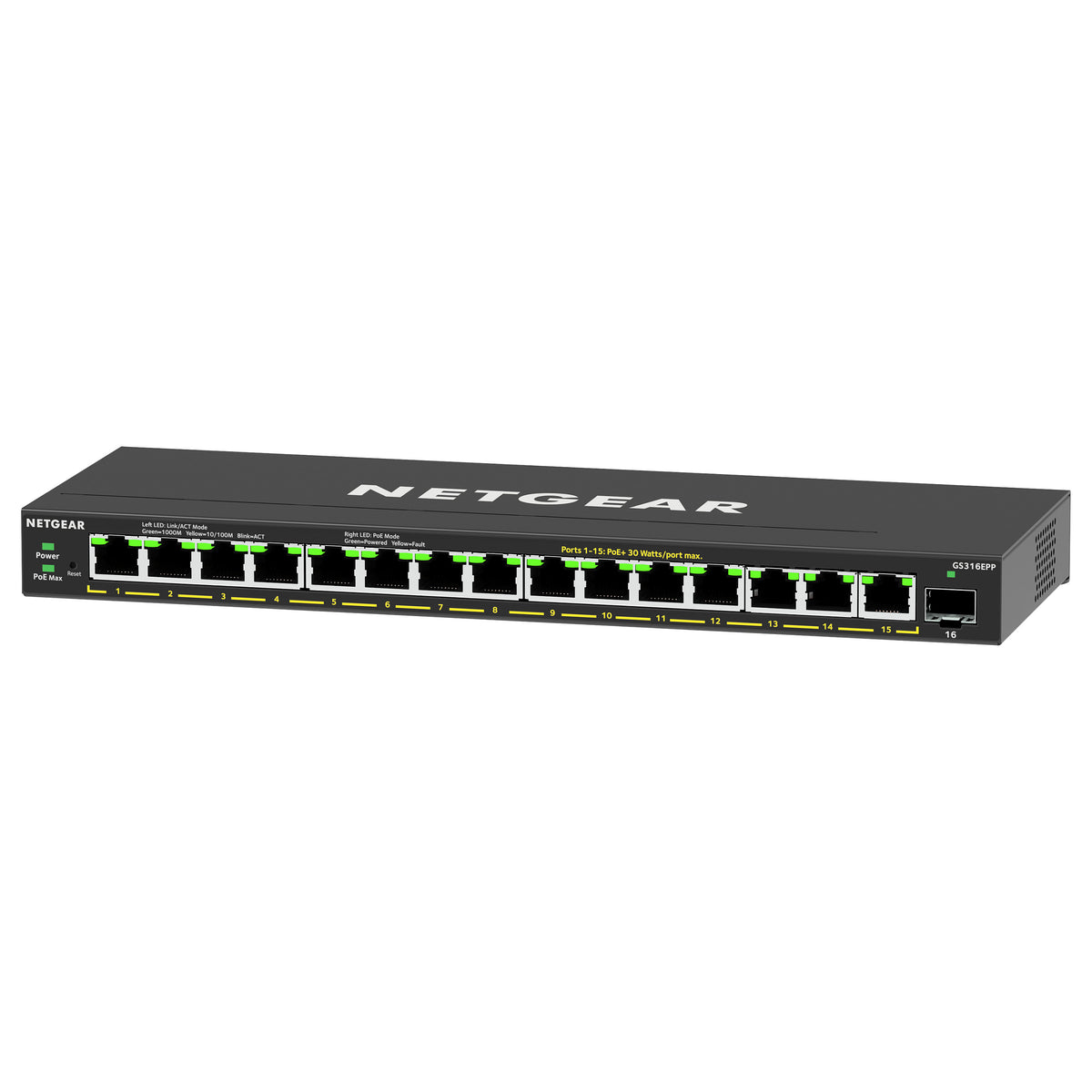 NETGEAR Switch 16x GE GS316EPP-100PES PoE+ Gigabit 231W 1SF