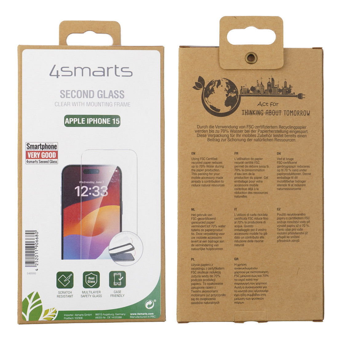 4smarts Second Glass mit Montagerahmen fr iPhone 15
