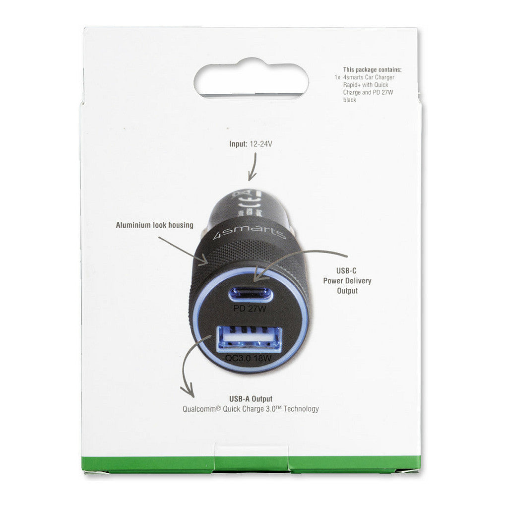 4smarts Kfz-Ladegert Rapid+ mit Quick Charge und PD 27W schw.