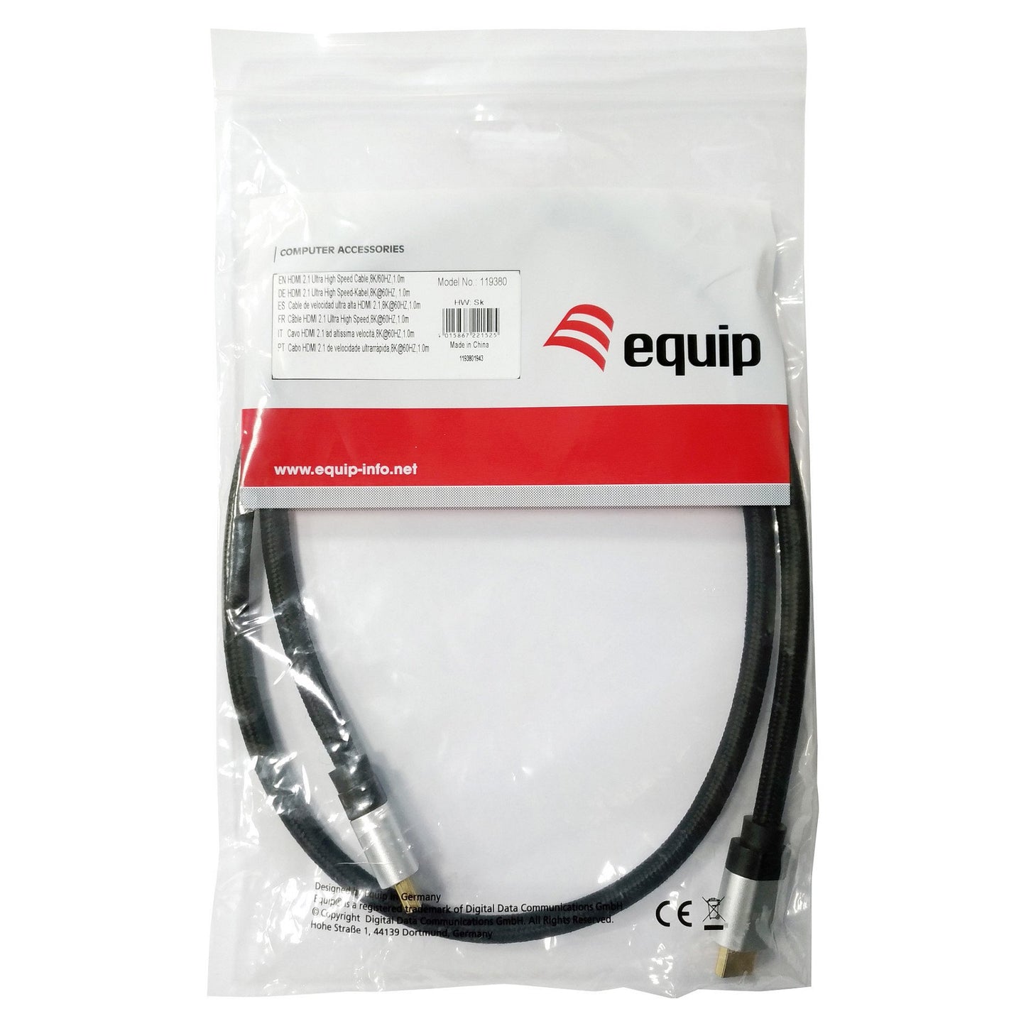 Equip HDMI UHS E.Gewebe 2.1 A-A St/St 1.0m 8K60Hz HDR sw