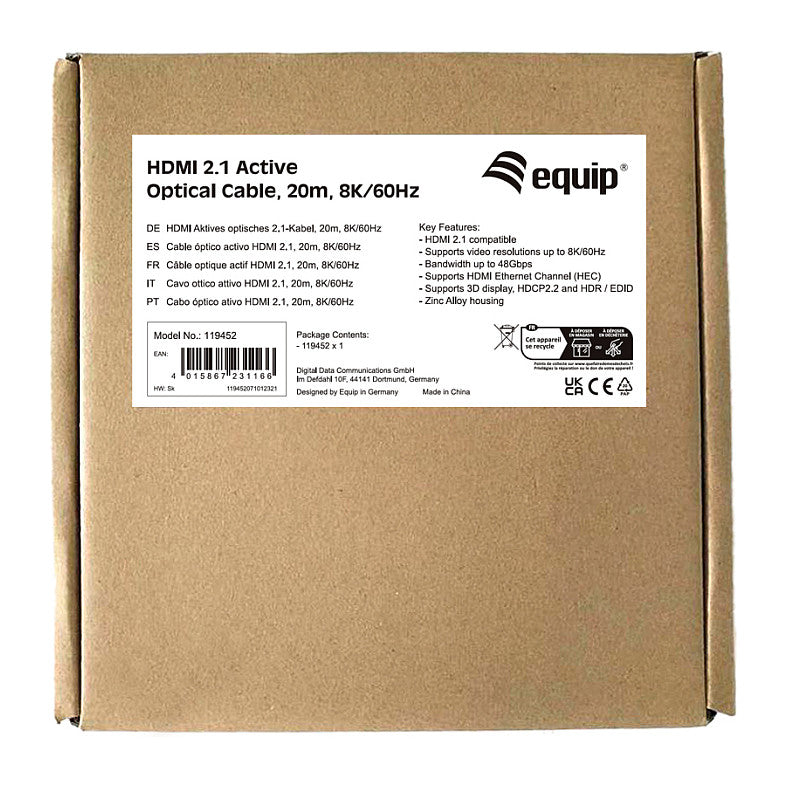 Equip HDMI UHS Ethernet 2.1 A-A St/St 20.0m 8K60Hz HDR sw