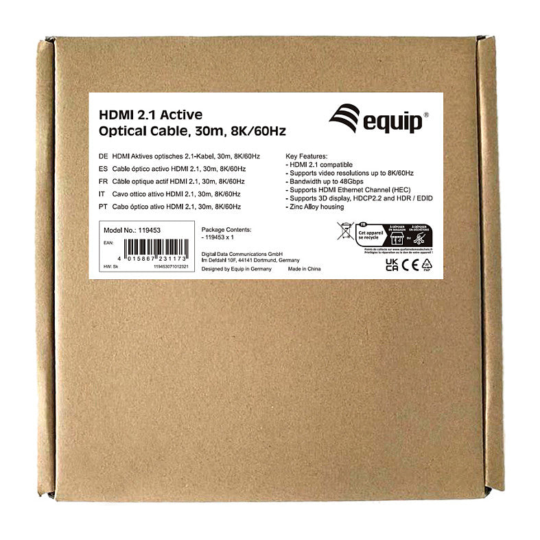 Equip HDMI UHS Ethernet 2.1 A-A St/St 30.0m 8K60Hz HDR sw