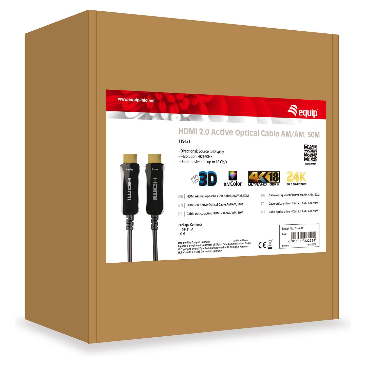 Equip HDMI PHS Ethernet 2.0 A-A St/St 50.0m 4k60Hz HDRopt.sw