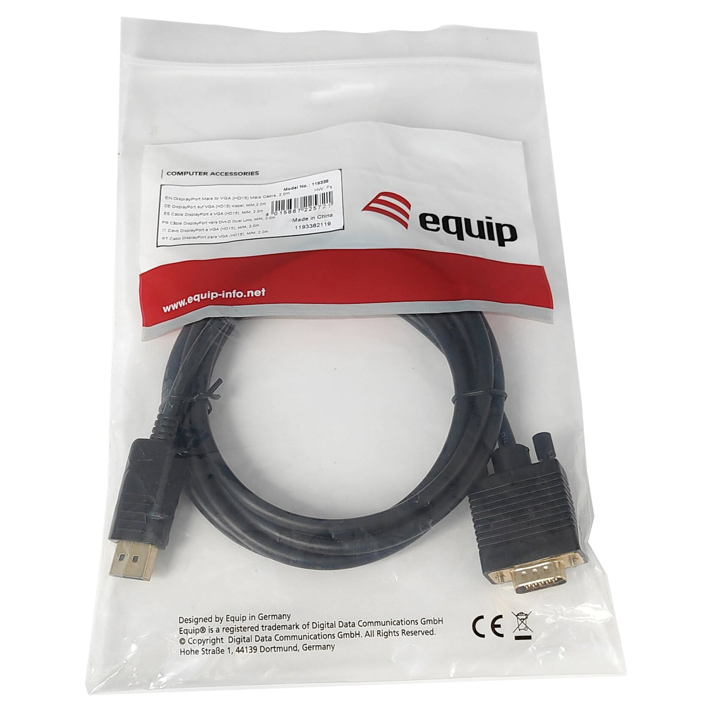 Equip Displayport->VGA(HD15) St/St 2.0m 1920x1200/60HZ sw