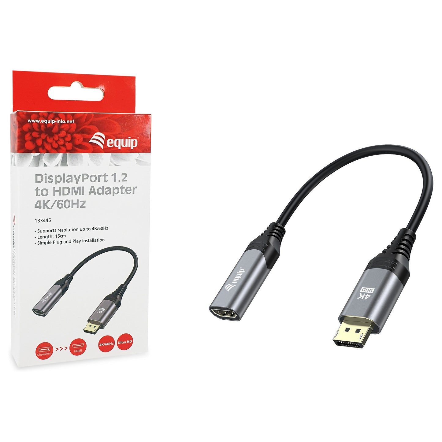 Equip Displayport->HDMI Adapter 1.2 St/Bu 4K/60Hz grau