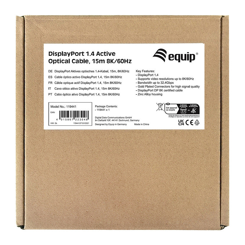 Equip DisplayPort 1.4 St/St15.00m 8K/60Hz komp.HDCP schwarz