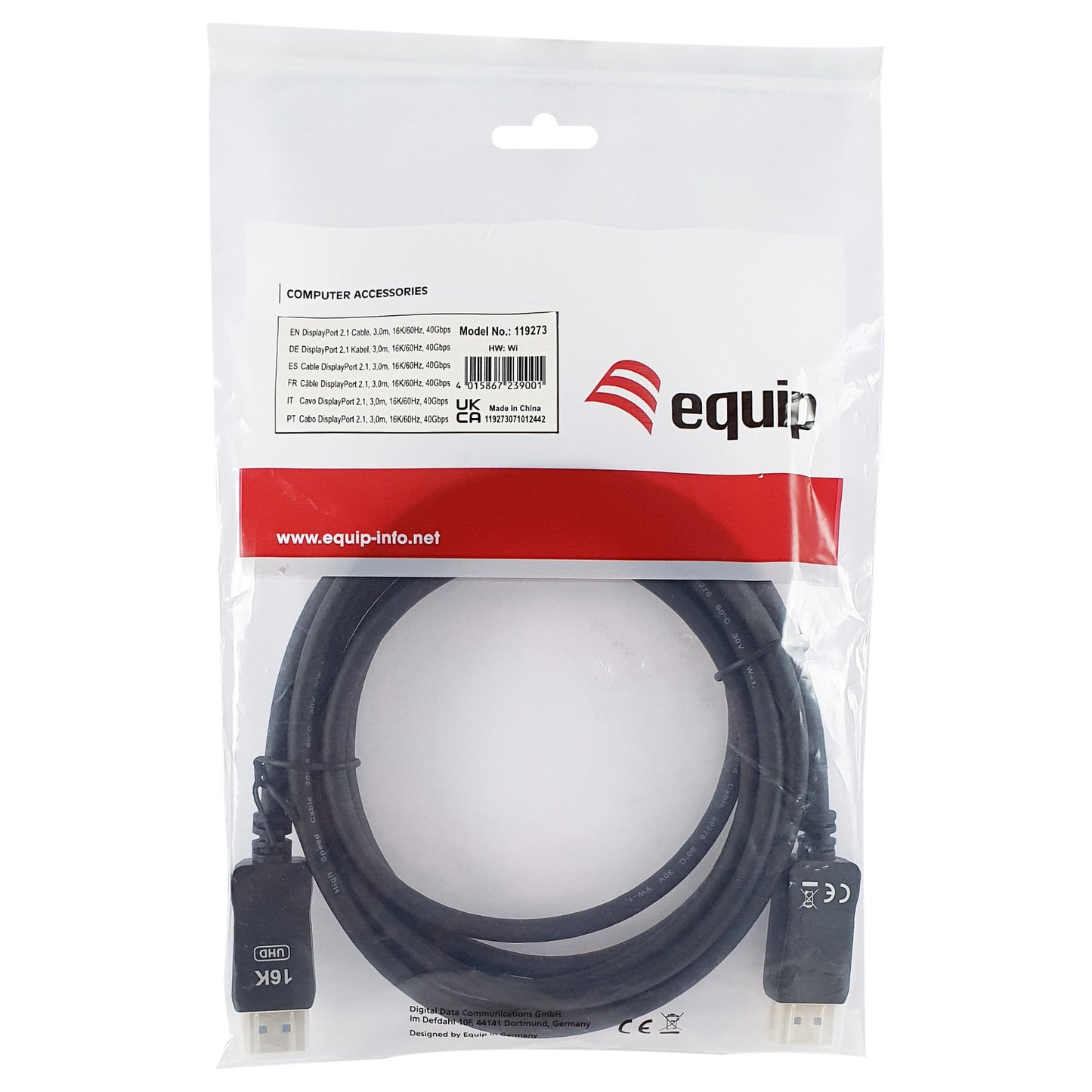 Equip DisplayPort 2.1 St/St 3.00m16K/60Hz komp.HDCP Prem. gr