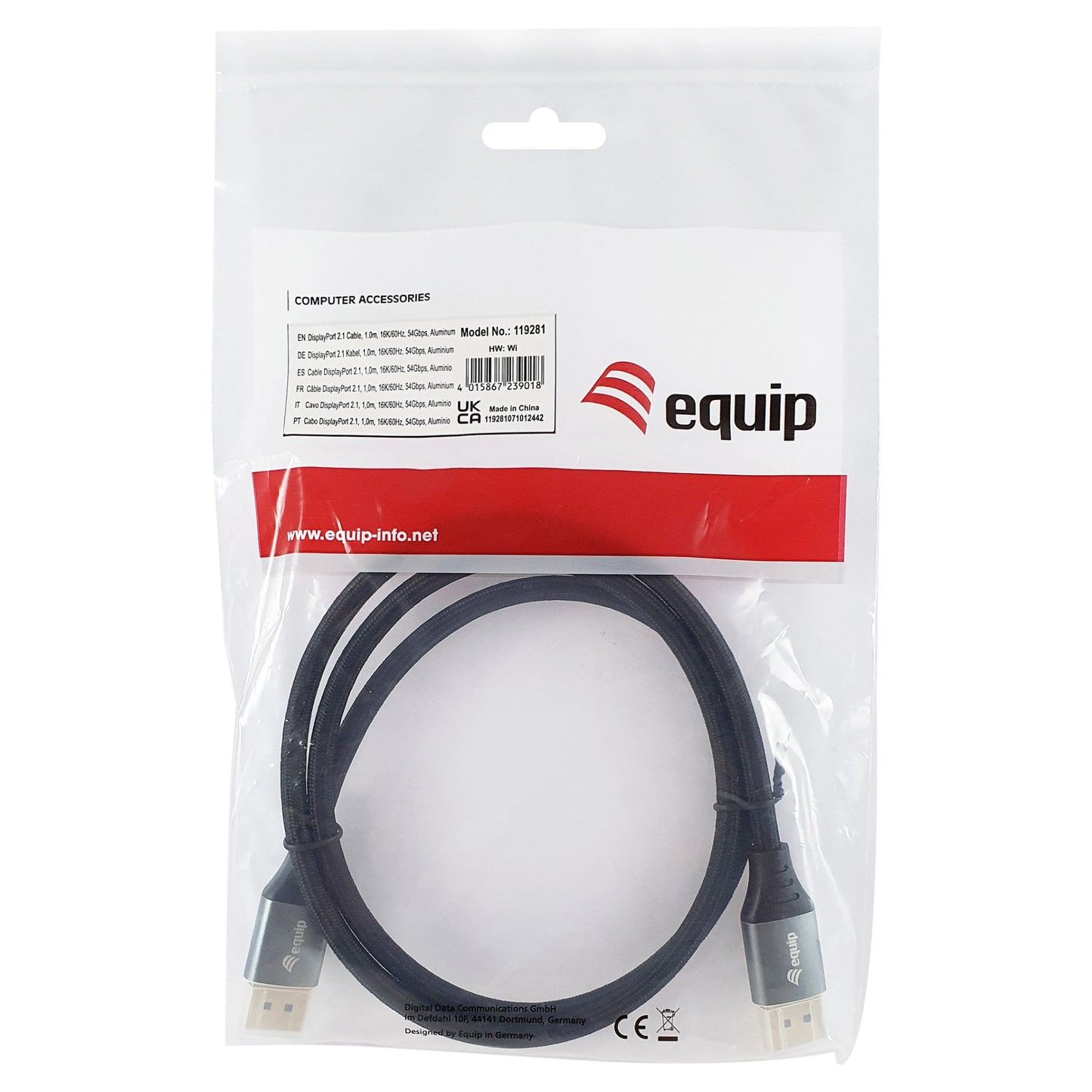 Equip DisplayPort 2.1 St/St 1.00m16K/60Hz komp.HDCP Alum. gr