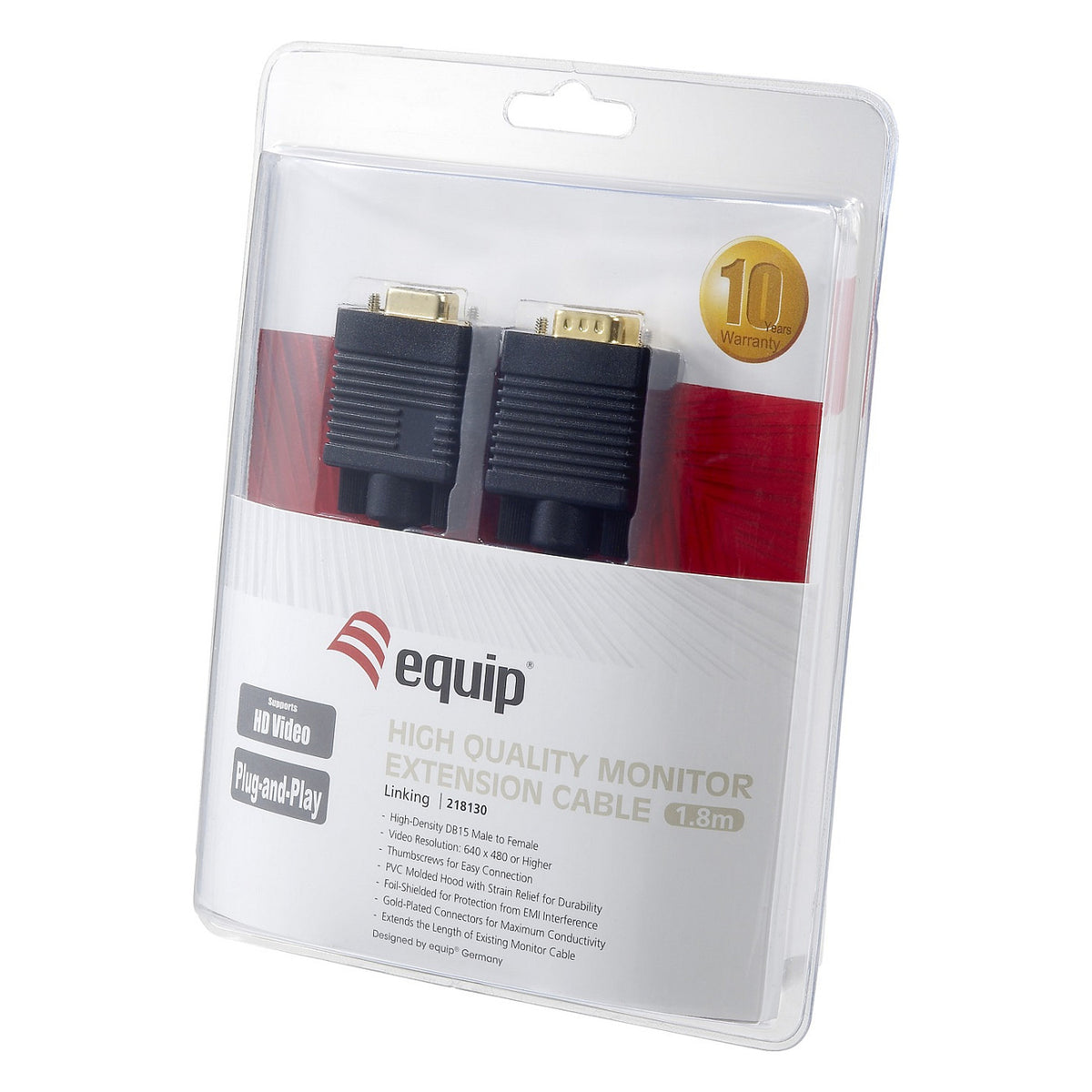 Equip VGA Kabel Verl. HD15 St/Bu 1.80m 1024x 768/60Hz sw Blister