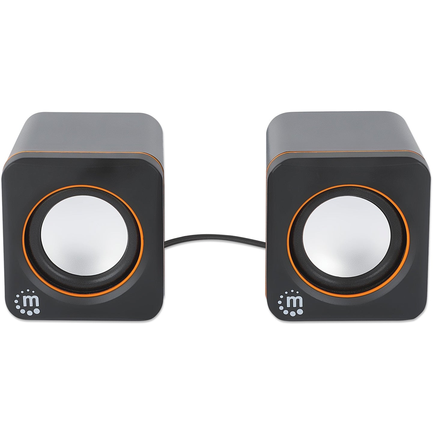 MANHATTAN Lautsprecher fr PC und Laptop 2600 Series zwei verbundene Lautsprecher 1.4 m USB-Kabel USB-C/USB-A-Adapter schwarz/orange
