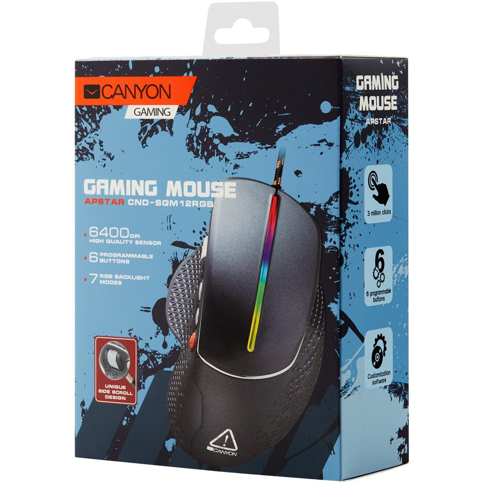 Canyon Gaming Mouse Apstar GM-12 6400 DPI/RGB/6 Keys bk retail