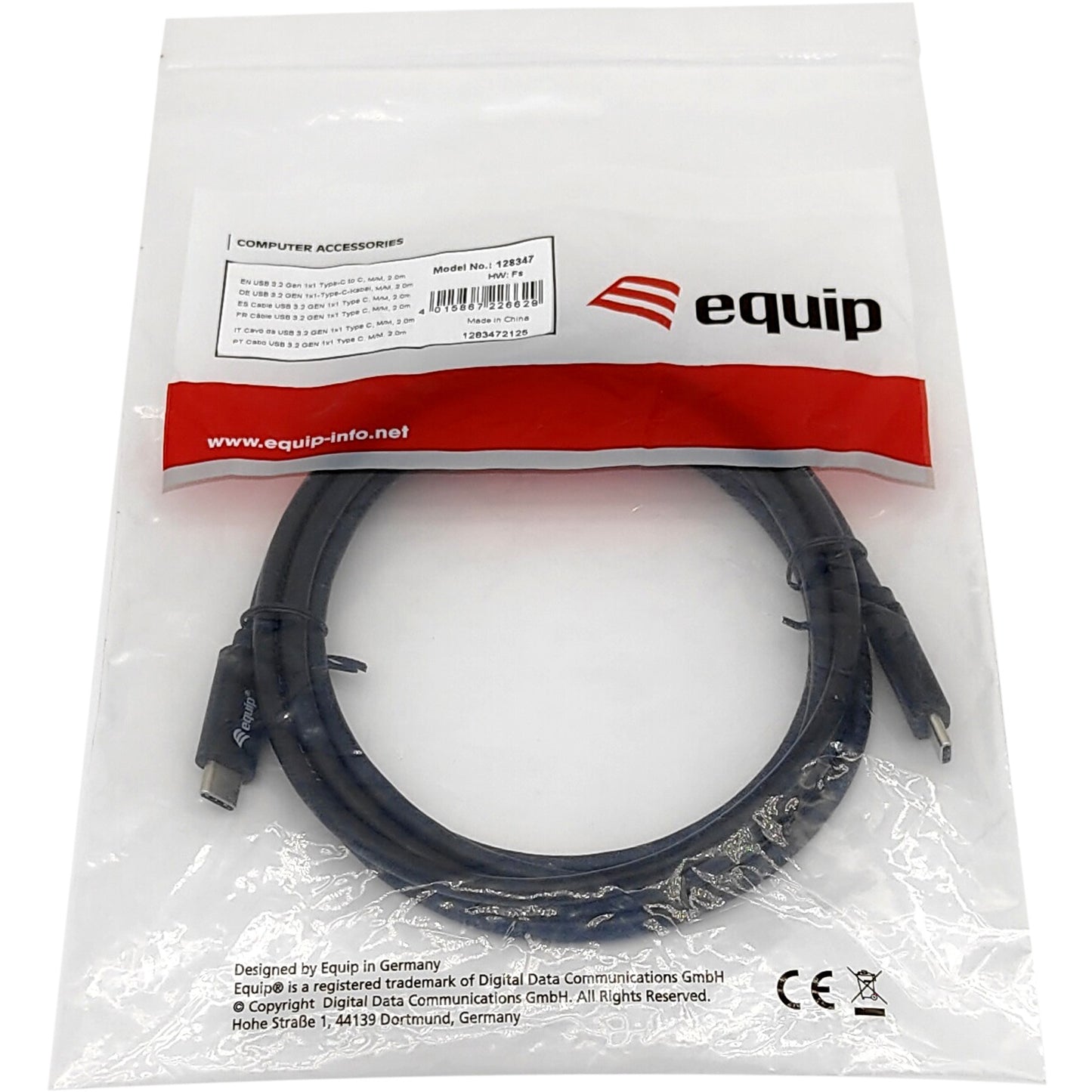 Equip Kabel USB-C 3.2 -> C St/St 1.00m 3A/20V sw