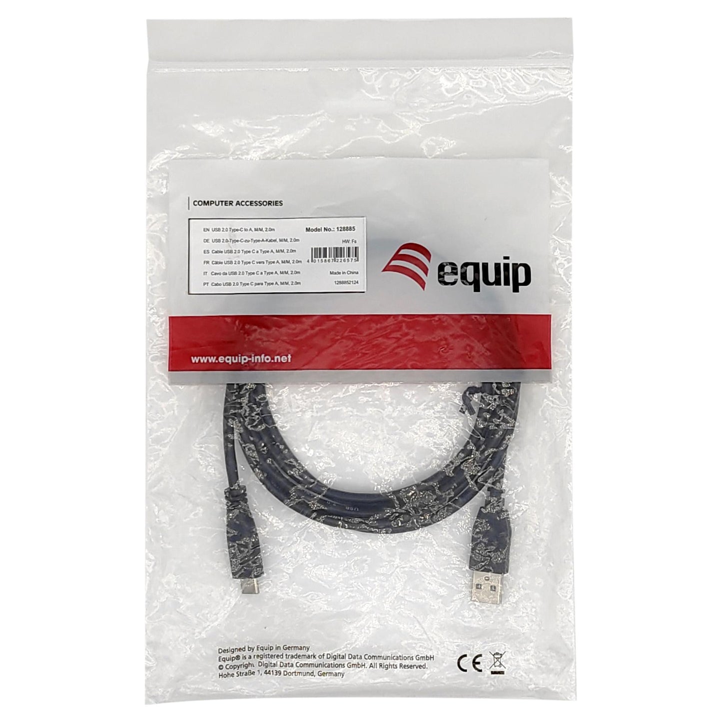 Equip Kabel USB-A 2.0 -> C St/St 3.00m 3A 480Mbps sw