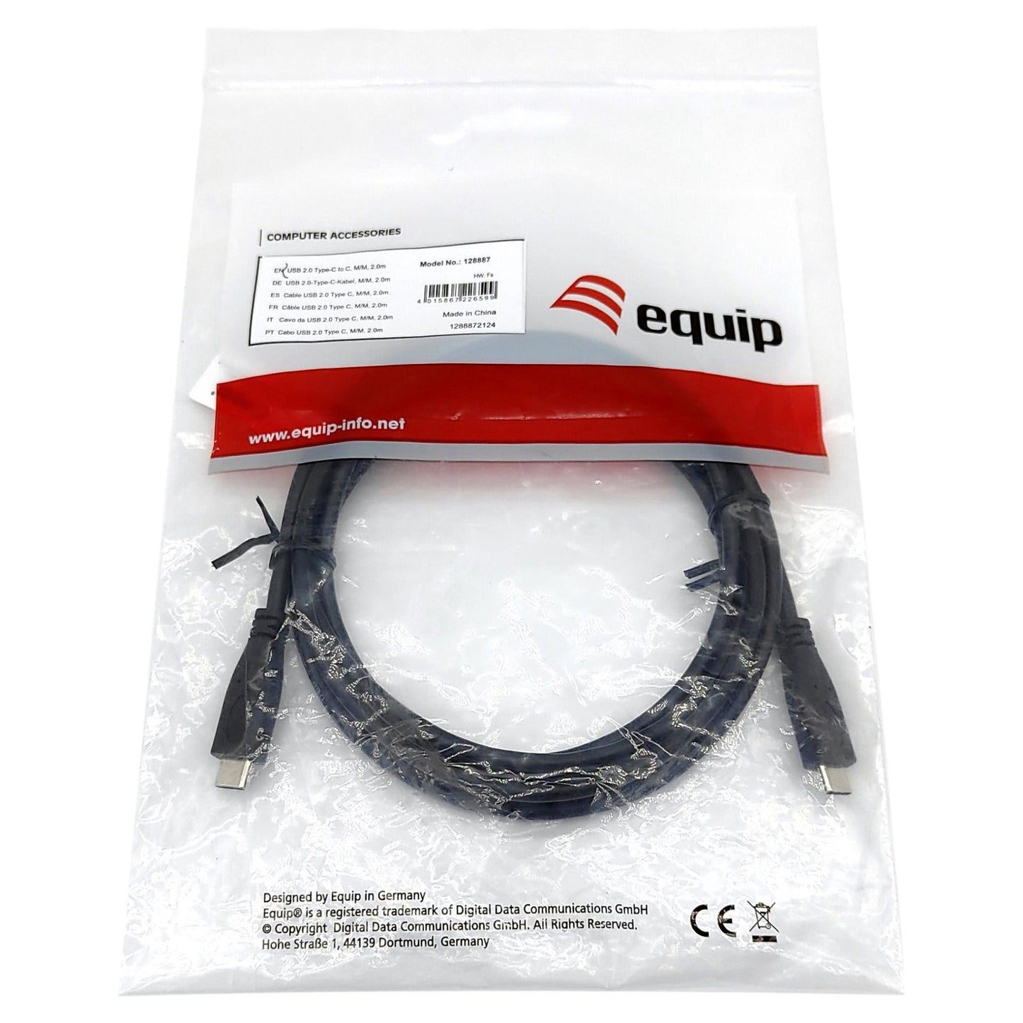 Equip Kabel USB-A 2.0 -> C St/St 3.00m 3A 480Mbps sw