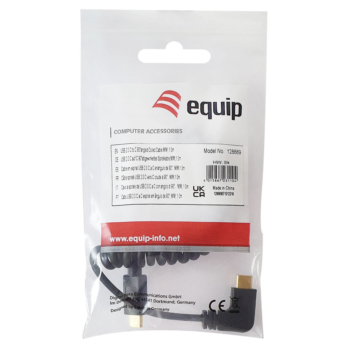 Equip Kabel USB-C 2.0 -> C wink. St/St 1.00m 3A 480Mbps sw
