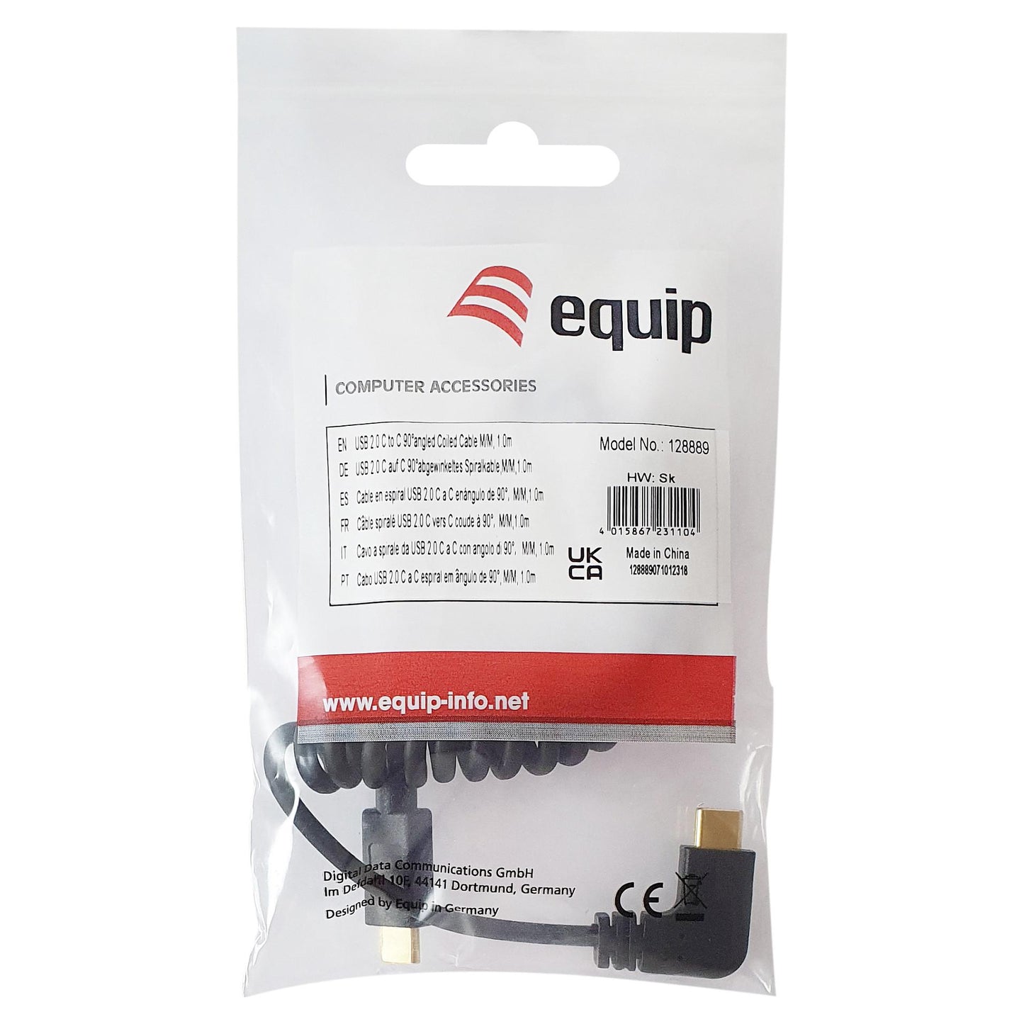 Equip Kabel USB-C 2.0 -> C wink. St/St 1.00m 3A 480Mbps sw