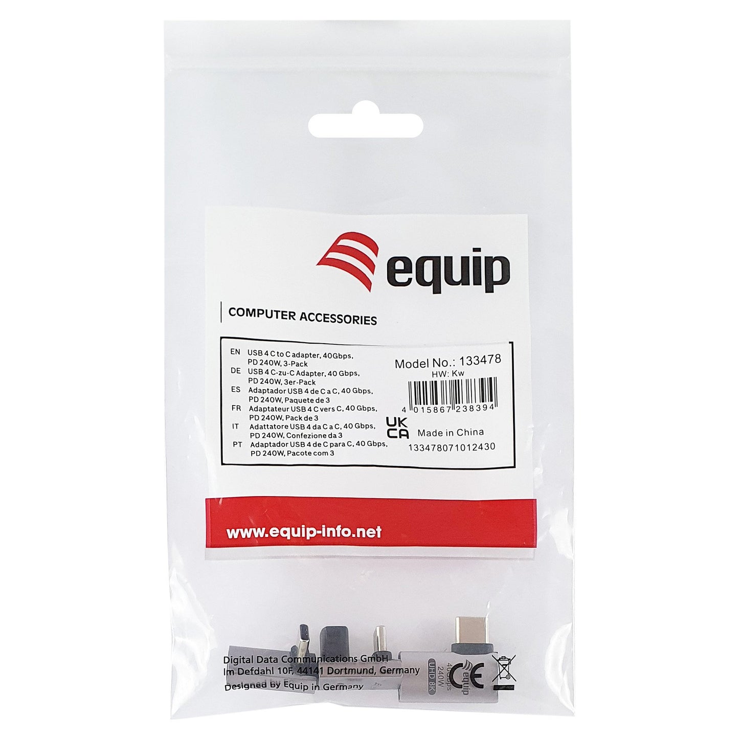 Equip Adapter USB 4.0 -> USB-C 40Gbps. 240W PD. 3er-Pack gr