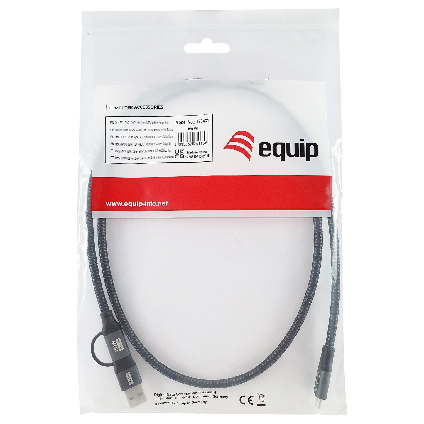 Equip Kabel USB-C 3.2 -> C/A St/St 1.00m 20Gbps schwarz