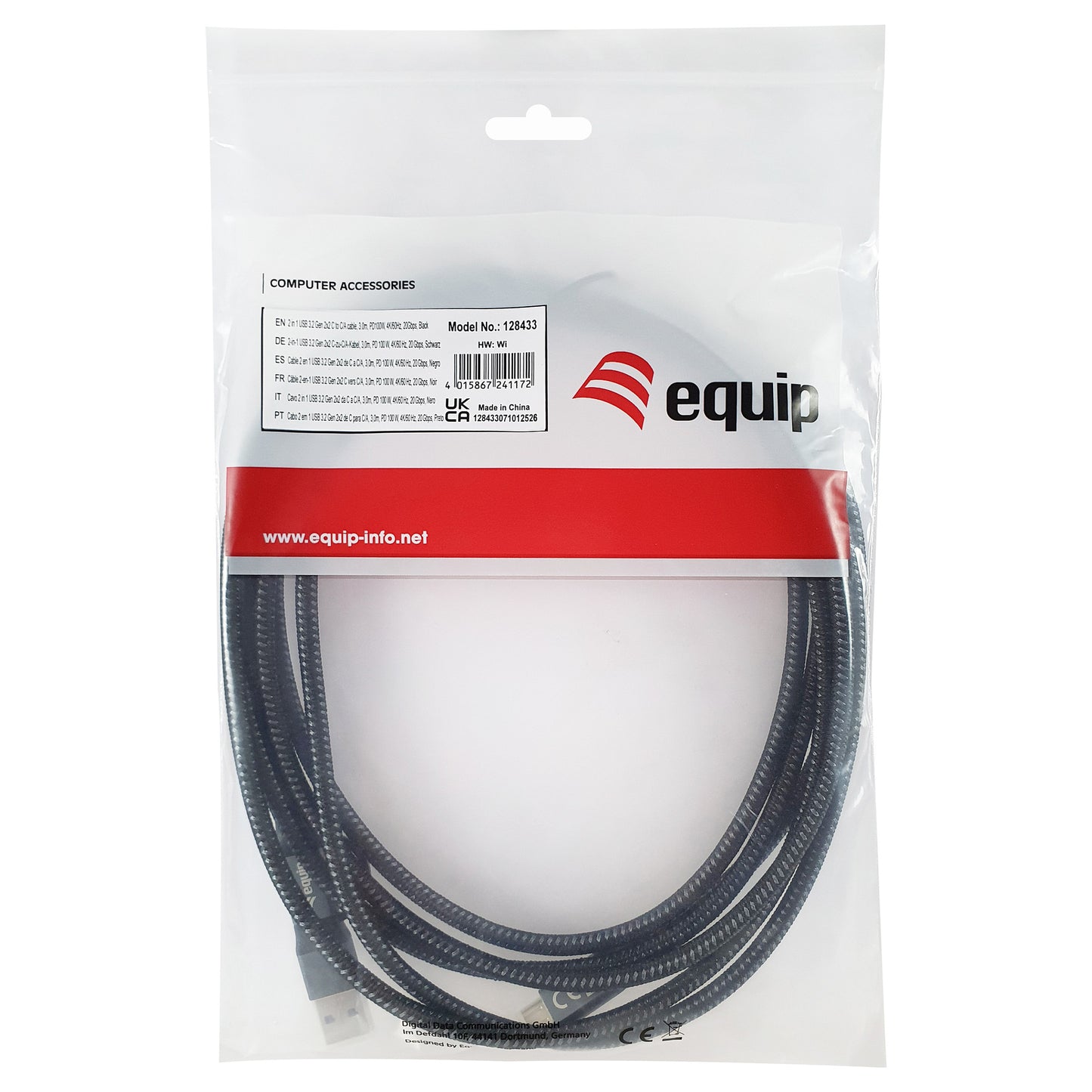 Equip Kabel USB-C 3.2 -> C/A St/St 3.00m 20Gbps schwarz