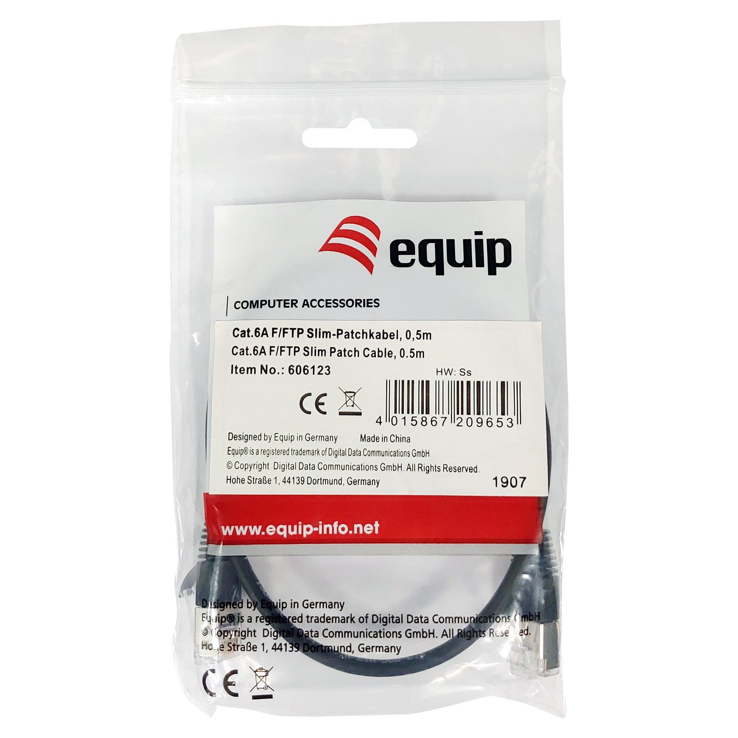 Equip Patchkabel Cat6A F/FTP 2xRJ45 0.50m sw Slim LSZH Polybeutel