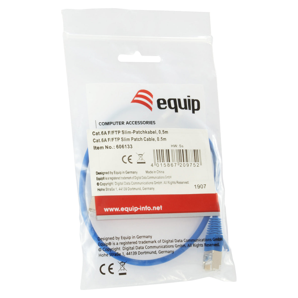 Equip Patchkabel Cat6A F/FTP 2xRJ45 0.50m blau Slim LSZH Polybeutel