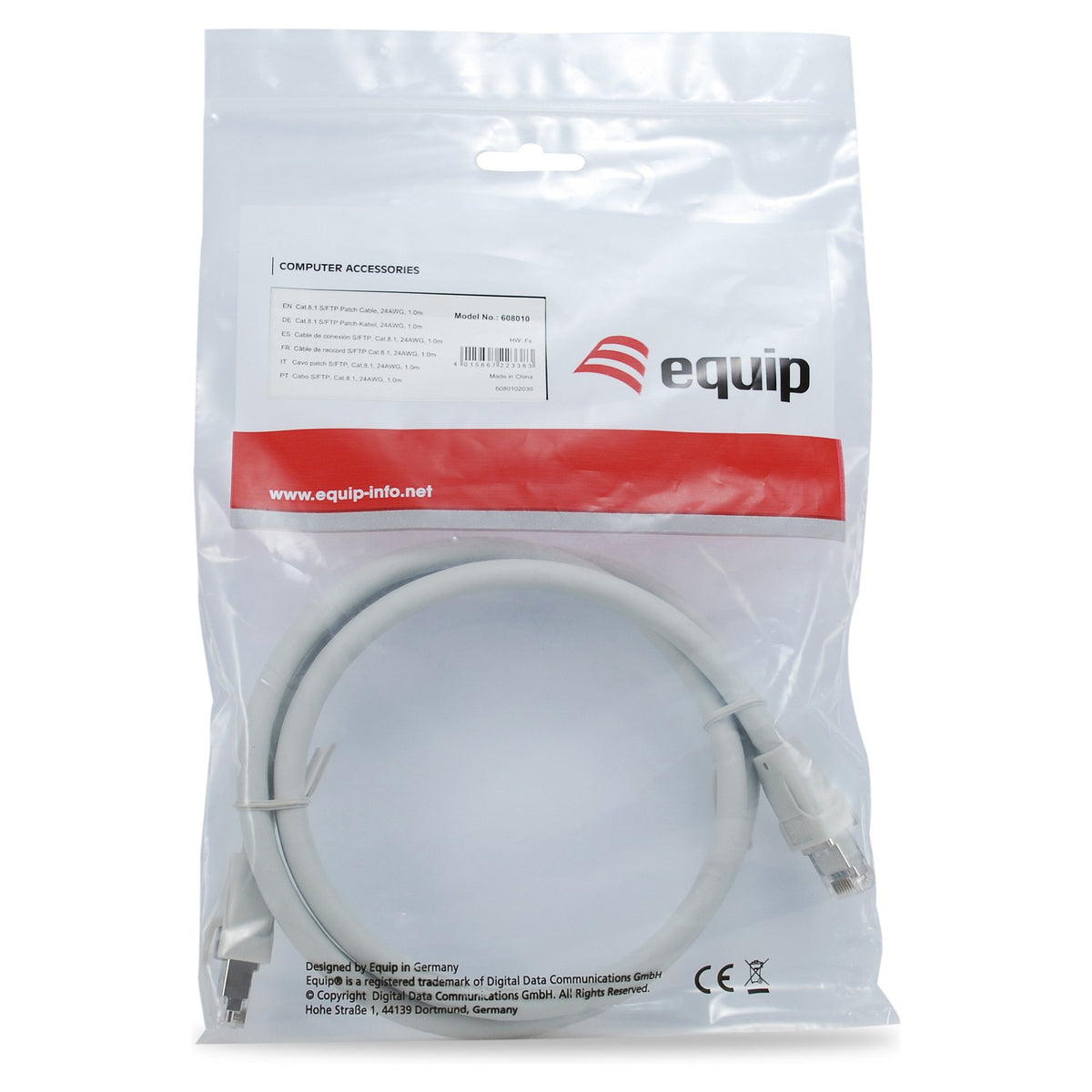 Equip Patchkabel Cat8.1 S/FTP 2xRJ45 0.50m grau LSZH Polybeutel