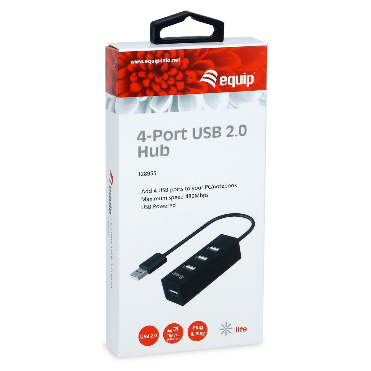 Equip USB-Hub 4-Port 2.0 ->4x2.0 480Mbps o.Netzteil sw