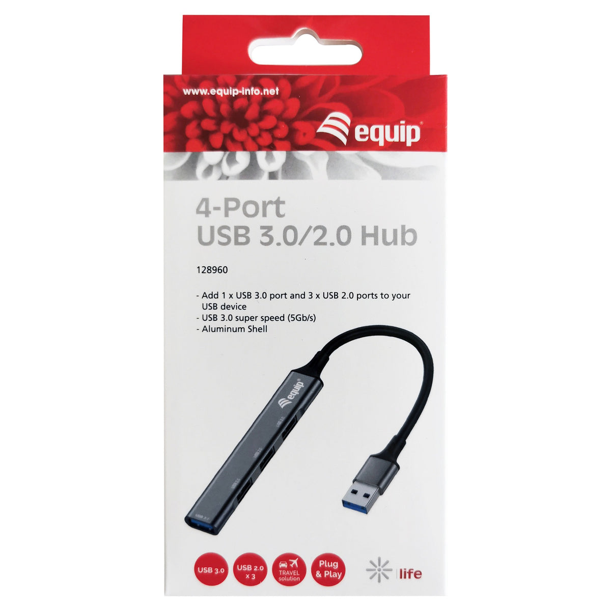 Equip USB-Hub 4-Port 3.0 ->1x3.0 3x2.0 5Gbps o.Netzteil gr