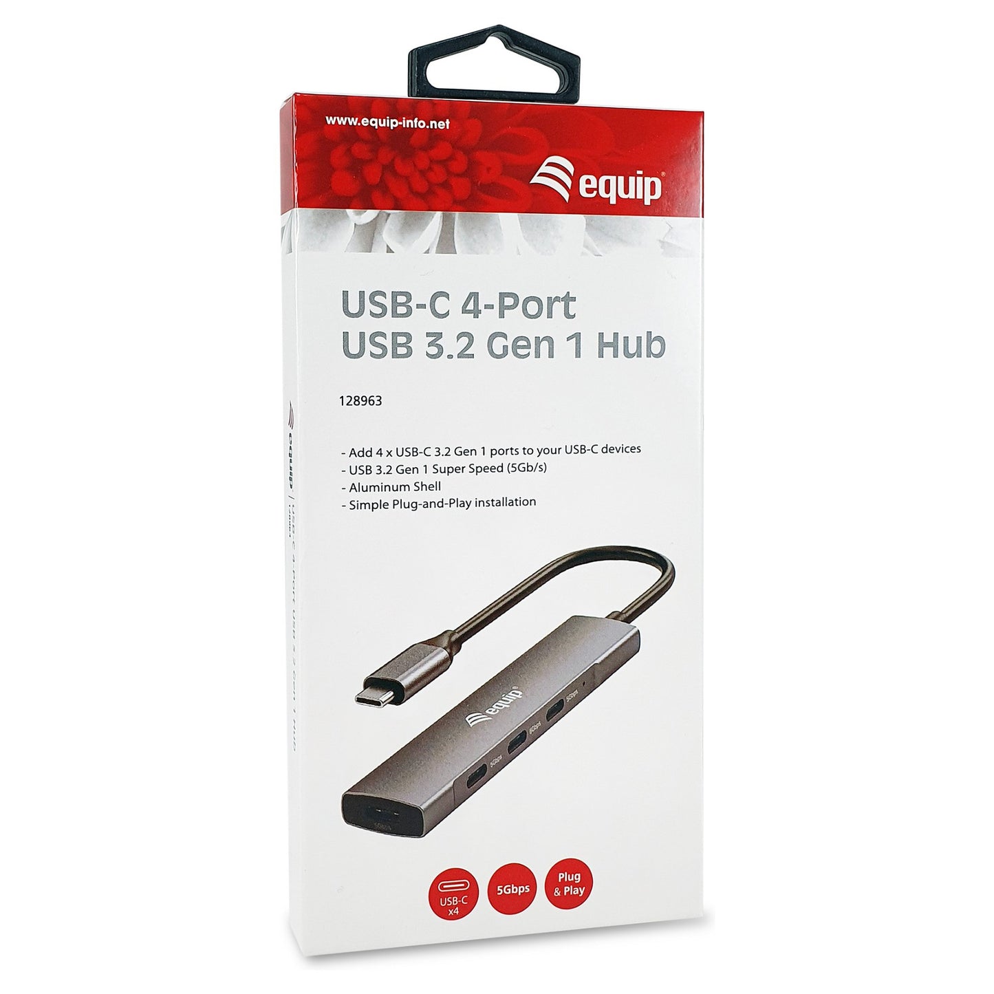 Equip USB-Hub 4-Port 3.2/C->4x3.0 5Gbps o.Netzteil gr
