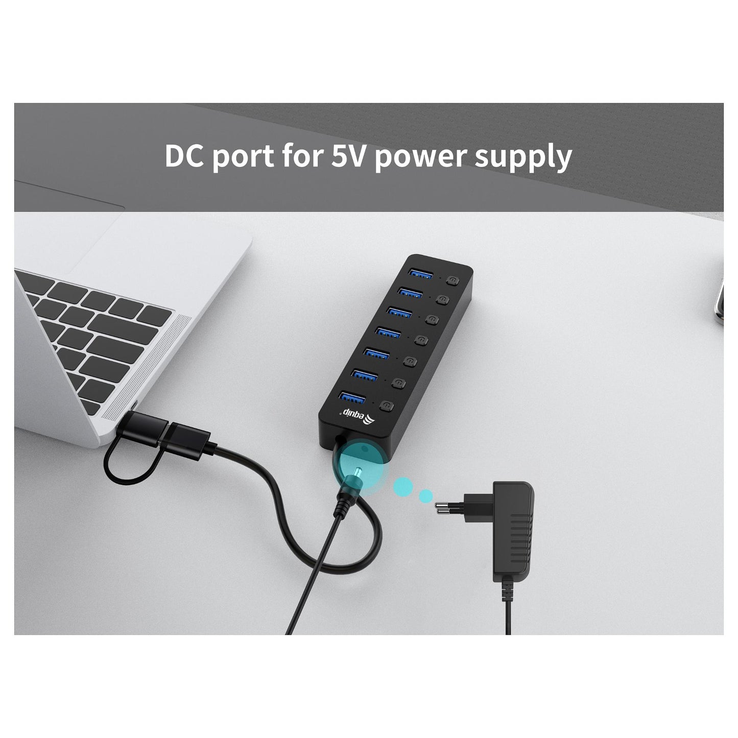 Equip USB-Hub 7-Port 3.2 ->7x3.2 5Gbps m.Netzteil sw