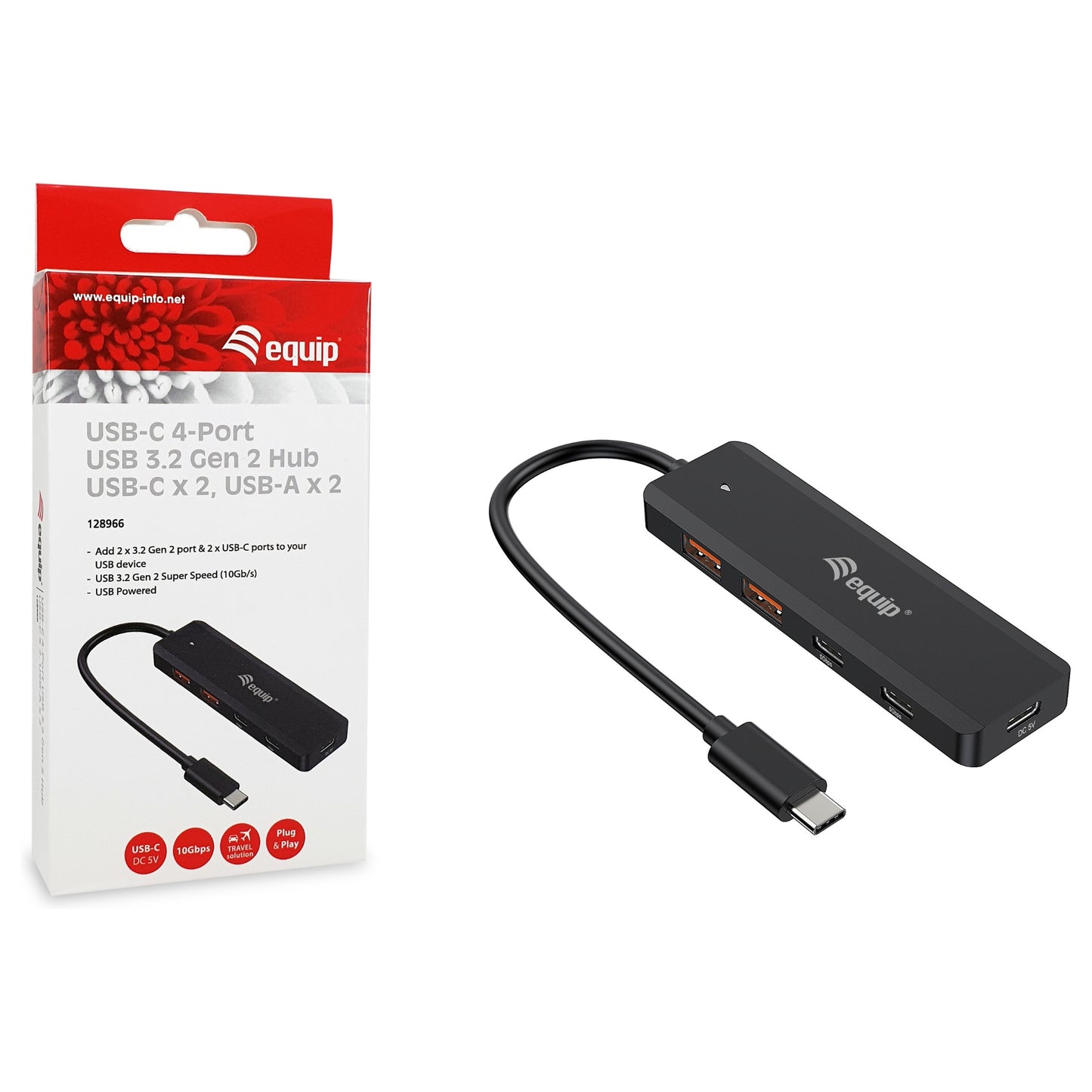 Equip USB-Hub 4-Port 3.2/C->2xUSB-C 2xUSB-A 10Gbps o.Netz.sw