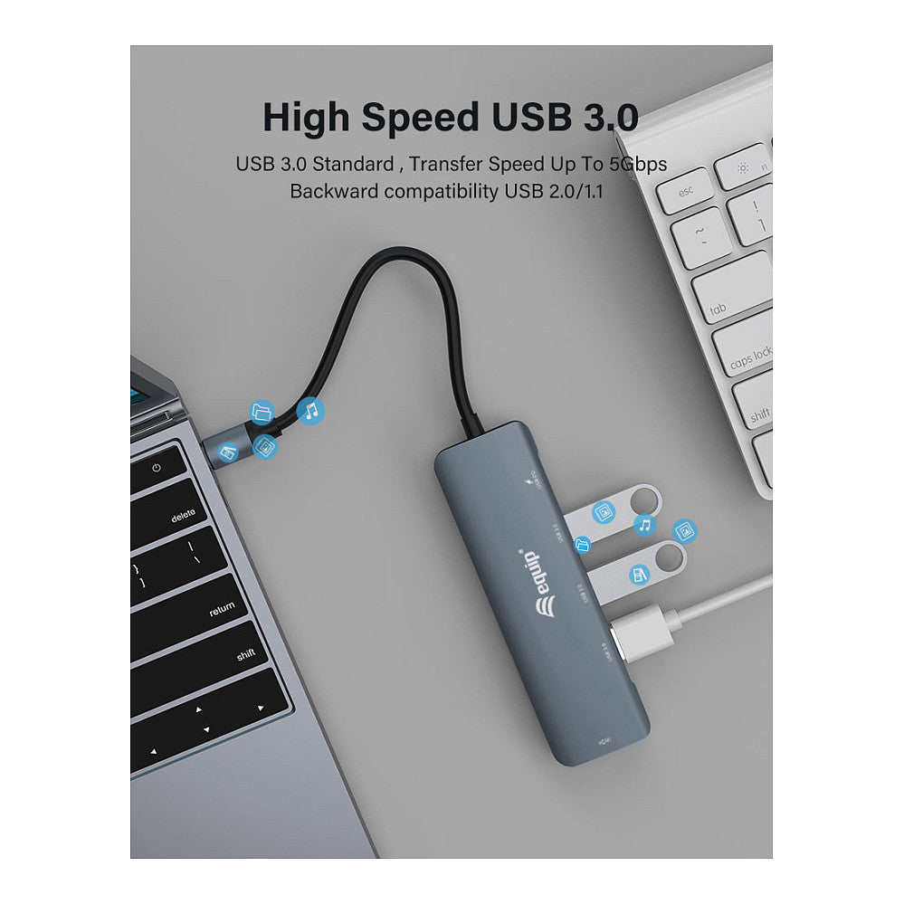 Equip Dock USB-C->HDMI.3xUSB3.0.100WPD 25cm gr