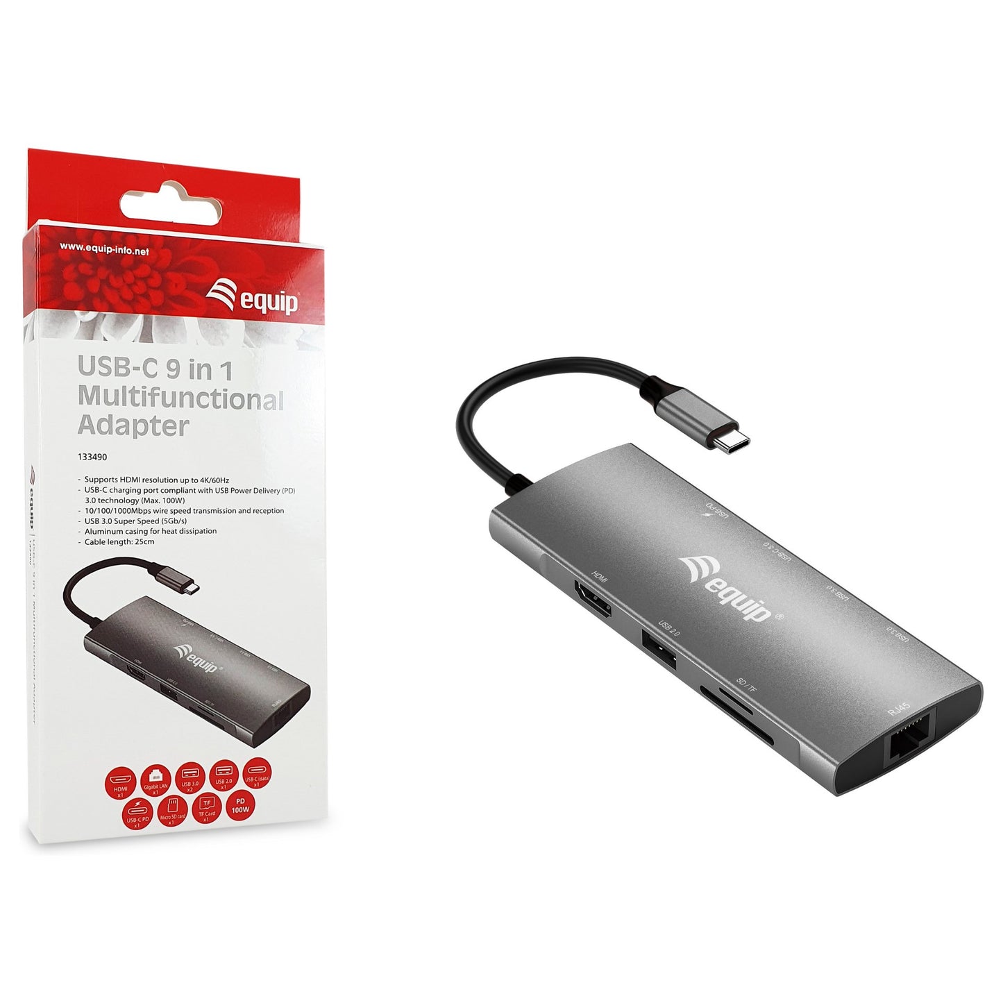 Equip Dock USB-C->HDMI.GbE.USB2.0.3xUSB3.0.100WPD.+ 25cm si