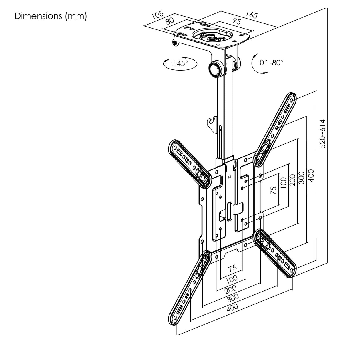 Equip Deckenhalterung 23"-55"/1TFT 20kg fest sw retail