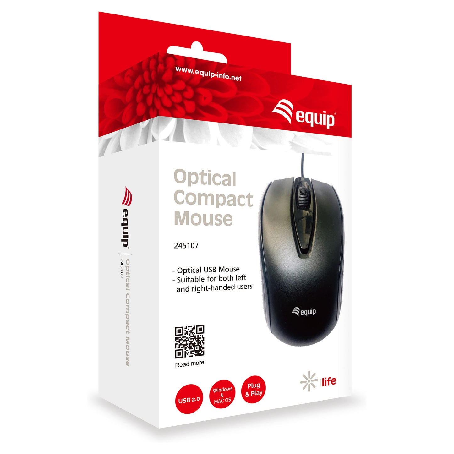 Equip Optische Maus USB Kompakt Rechts-Linkshänder 1.2m sw