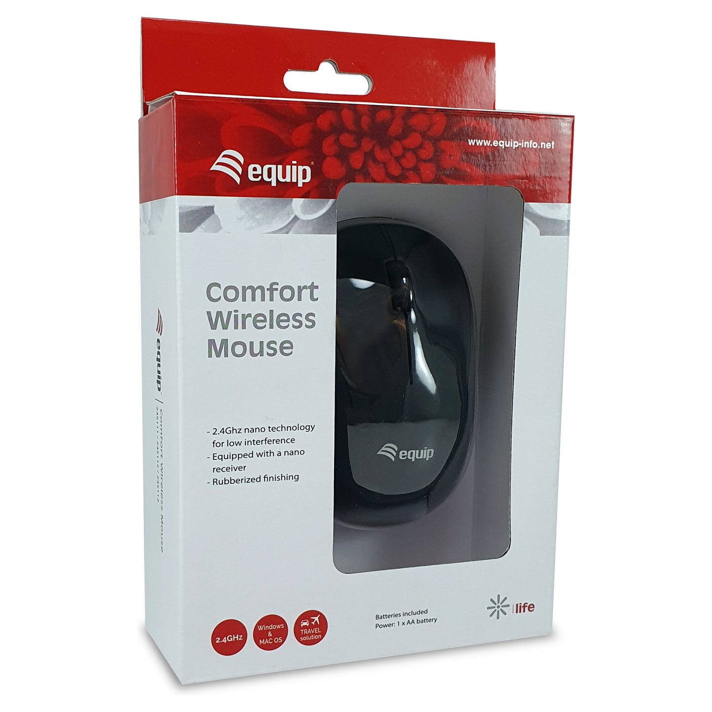 Equip Optische Maus kabellos USB Komfort R+L schwarz