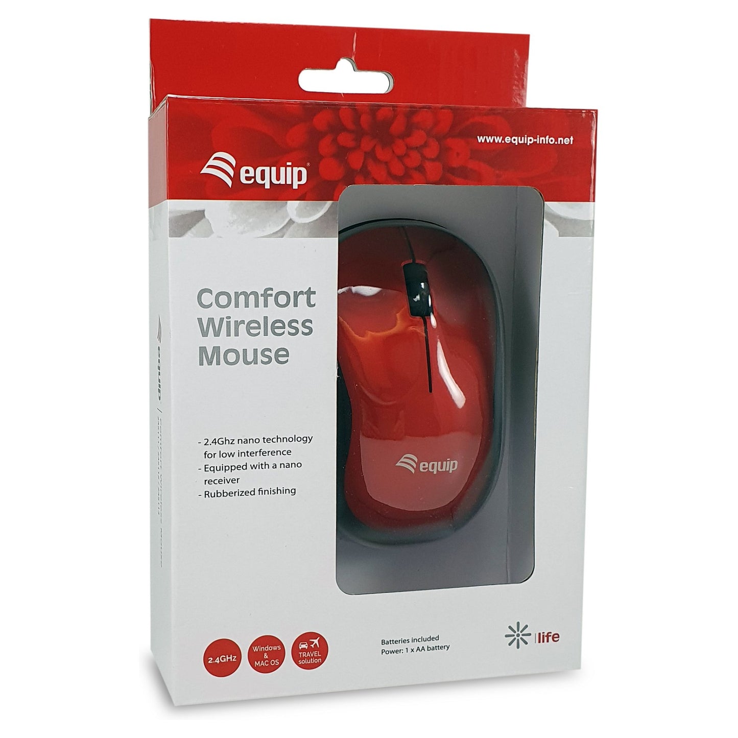 Equip Optische Maus kabellos USB Komfort R+L rot