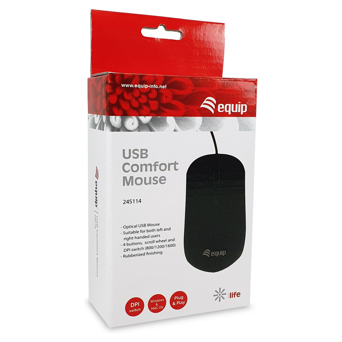 Equip Optische Maus USB Komfort Rechts-Linkshänder 1.8m sw