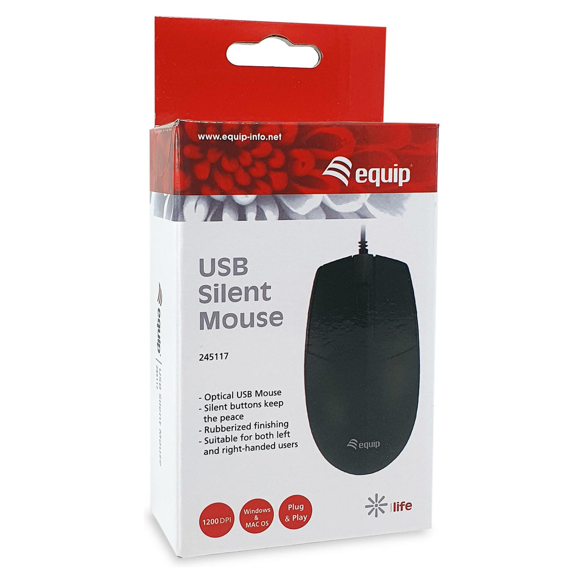 Equip Optische Maus USB-A Silent Rechts-Linkshänder 1.5m sw