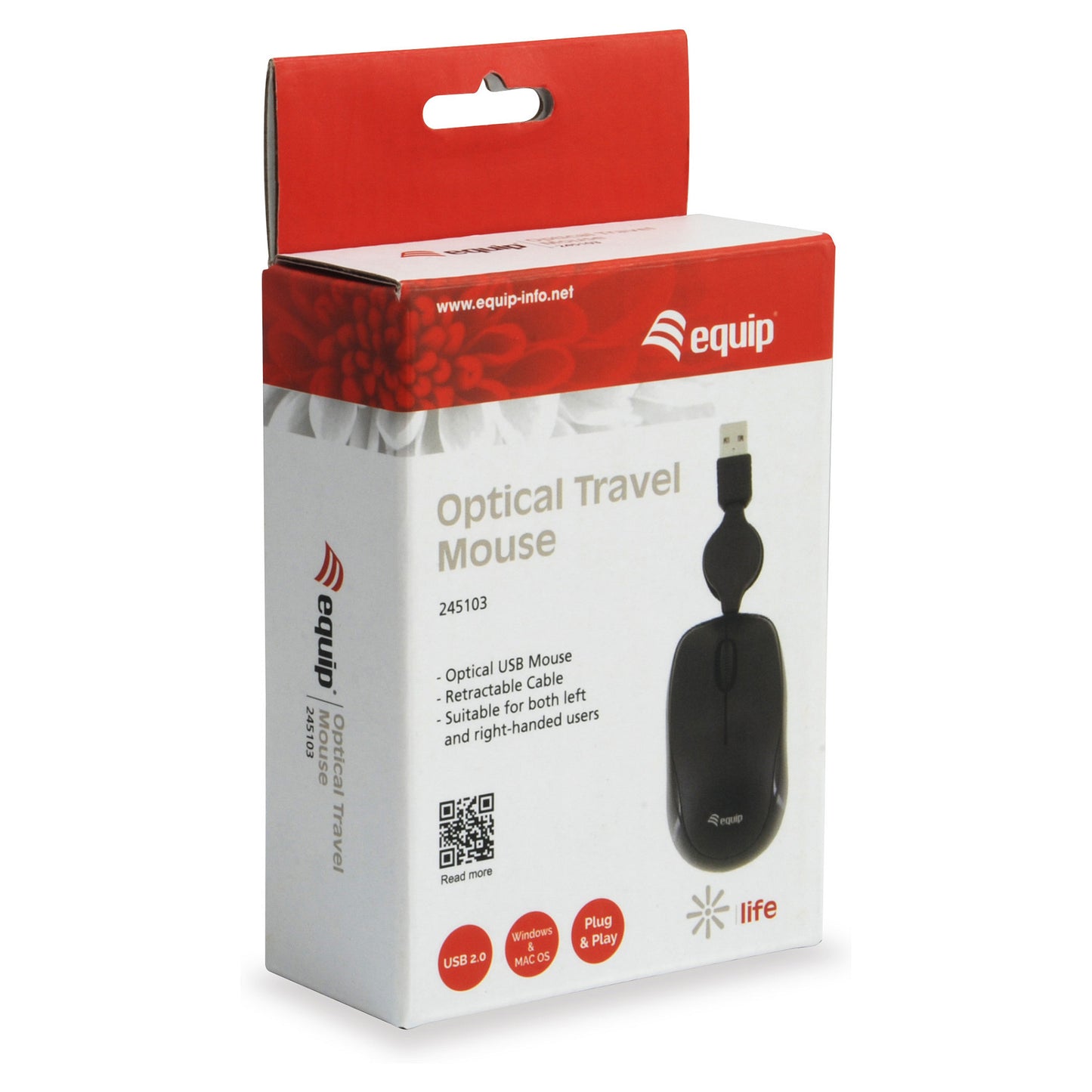 Equip Optische Maus USB Travel Rechts-Linkshänder 0.8m sw