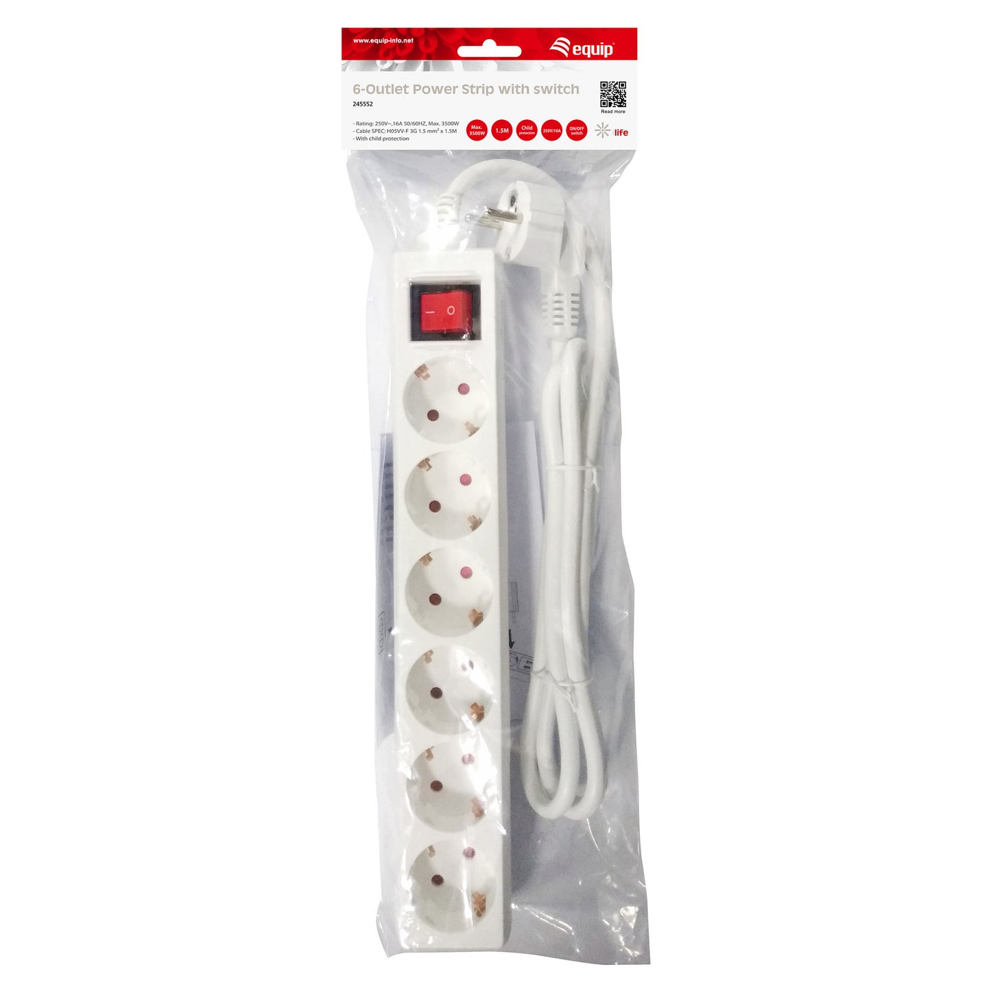 Equip Steckdosenleiste 6-fach Schuko 1.5m Kabel mit Schalter