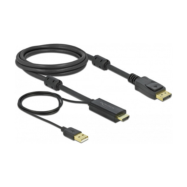 DELOCK HDMI M DisplayPort M 4K cable 2m powered by USB A M black