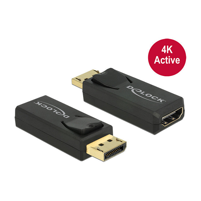 DELOCK Adapter DisplayPort 1.2 Stecker > HDMI Buchse schwarz 4K Aktiv