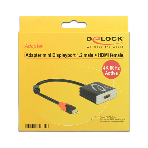 DELOCK Adapterkabel mini DisplayPort 1.2 Stecker > HDMI 2.0 Buchse schwarz 4K 60Hz Aktiv