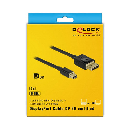 DELOCK Mini DisplayPort zu DisplayPort Kabel 8K 60Hz 2m DP 8K zertifiziert