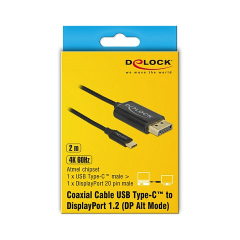 DELOCK USB Kabel Type-C zu DisplayPort DP Alt Mode 4K 60Hz 2m koaxial