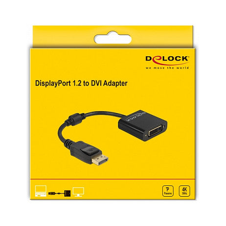 DELOCK Adapter DisplayPort 1.2 Stecker zu DVI Buchse 4K Passiv schwarz